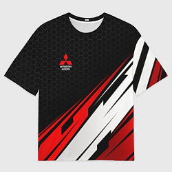 Мужская футболка оверсайз Mitsubishi - красная абстракция