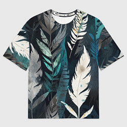 Мужская футболка оверсайз Перья и листья