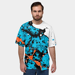 Футболка оверсайз мужская Оранжево-голубая абстракция на белом фоне, цвет: 3D-принт — фото 2