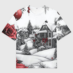 Футболка оверсайз мужская Бело-красное новогоднее настроение, цвет: 3D-принт