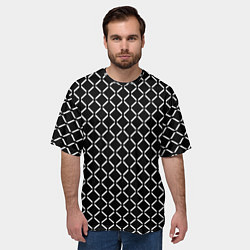 Футболка оверсайз мужская Чёрно-белый паттерн полосы-ромбы, цвет: 3D-принт — фото 2