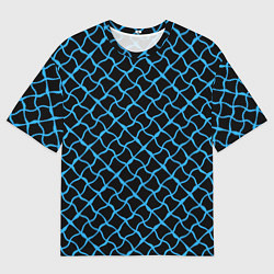 Мужская футболка оверсайз Чёрный и голубой искажённые полосы