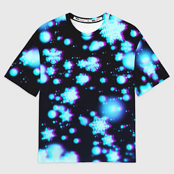 Мужская футболка оверсайз Неоновые снежинки глитч