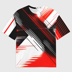 Мужская футболка оверсайз Диагональные красно-чёрные линии на белом фоне