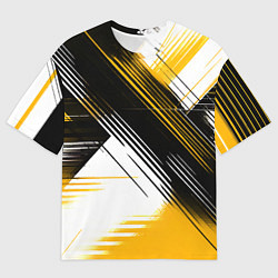 Мужская футболка оверсайз Диагональные жёлто-чёрные линии на белом фоне
