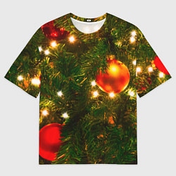 Мужская футболка оверсайз Новогодние украшения на ёлке
