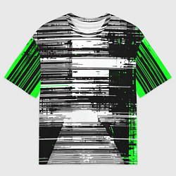 Мужская футболка оверсайз Горизонтальные чёрные линии на бело-зелёном фоне