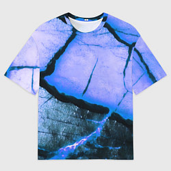 Мужская футболка оверсайз Трещины на абстрактном синем фоне