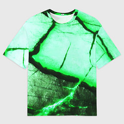 Мужская футболка оверсайз Трещины на абстрактном зелёном фоне