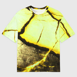Мужская футболка оверсайз Трещины на абстрактном жёлтом фоне