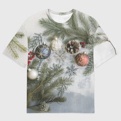 Футболка оверсайз мужская Новогодние ветки, цвет: 3D-принт