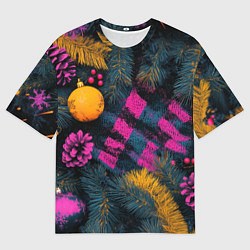 Мужская футболка оверсайз Новый год - фиолетовая краска