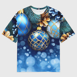 Футболка оверсайз мужская Синие новогодние шары, цвет: 3D-принт