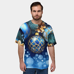 Футболка оверсайз мужская Синие новогодние шары, цвет: 3D-принт — фото 2