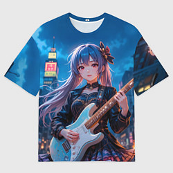 Футболка оверсайз мужская Аниме девочка с электрогитарой, цвет: 3D-принт