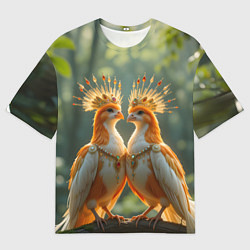 Футболка оверсайз мужская Влюбленные птички с коронами, цвет: 3D-принт