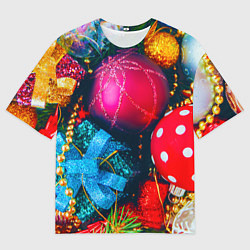 Мужская футболка оверсайз Новогодние ёлочные игрушки