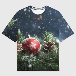 Мужская футболка оверсайз Новогодний шар и шишка