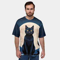 Футболка оверсайз мужская Кот с вином под луной, цвет: 3D-принт — фото 2