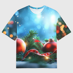 Мужская футболка оверсайз Красные игрушки новогодние