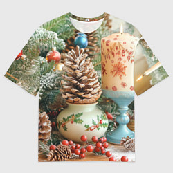 Мужская футболка оверсайз Новогодняя атрибутика