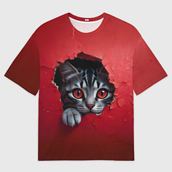 Футболка оверсайз мужская Выглядывающий котик, цвет: 3D-принт