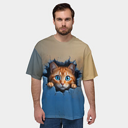 Футболка оверсайз мужская Выглядывающий котенок, цвет: 3D-принт — фото 2