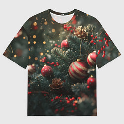 Мужская футболка оверсайз Новый год - шарики