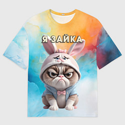 Футболка оверсайз мужская Кот в шапке зайца, цвет: 3D-принт