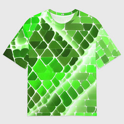 Мужская футболка оверсайз Зелёные рельефные плитки и белое свечение