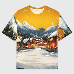 Мужская футболка оверсайз Ламповый новый год - домики