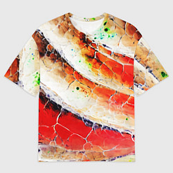 Мужская футболка оверсайз Красно-белая волнистая абстракция