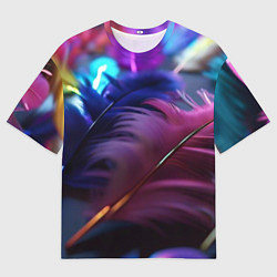 Мужская футболка оверсайз Перья неоновой птицы