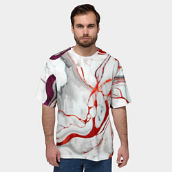 Футболка оверсайз мужская Красно-белый мрамор, цвет: 3D-принт — фото 2