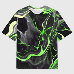 Футболка оверсайз мужская Зелёно-чёрный мрамор, цвет: 3D-принт