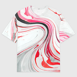 Футболка оверсайз мужская Волнистые чёрно-красные линии на белом фоне, цвет: 3D-принт