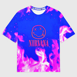 Мужская футболка оверсайз Nirvana neon flame