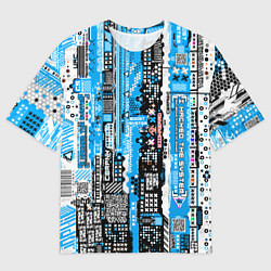 Мужская футболка оверсайз Киберпанк паттерн синий