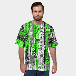 Футболка оверсайз мужская Киберпанк паттерн зелёный, цвет: 3D-принт — фото 2