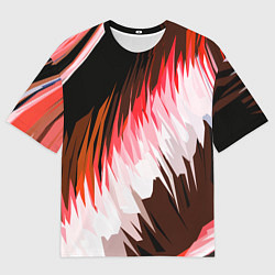 Мужская футболка оверсайз Красно-белая абстракция на чёрном фоне