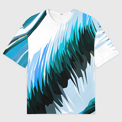 Мужская футболка оверсайз Чёрно-синие острые полосы на белом фоне