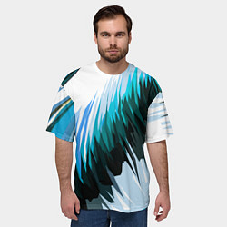 Футболка оверсайз мужская Чёрно-синие острые полосы на белом фоне, цвет: 3D-принт — фото 2
