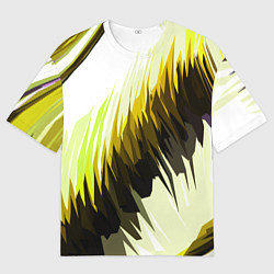 Футболка оверсайз мужская Чёрно-жёлтые острые полосы на белом фоне, цвет: 3D-принт