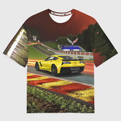 Мужская футболка оверсайз Chevrolet Corvette на гоночной трассе