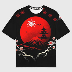 Футболка оверсайз мужская Japan red black nature, цвет: 3D-принт