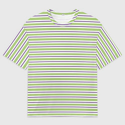 Мужская футболка оверсайз Зелёный с фиолетовой полосой