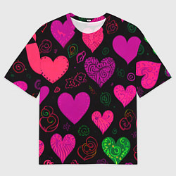 Мужская футболка оверсайз Сердечки на черном