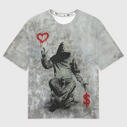 Футболка оверсайз мужская Banksy - heart money, цвет: 3D-принт