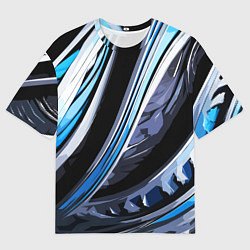 Мужская футболка оверсайз Волнистая чёрно-синяя абстракция