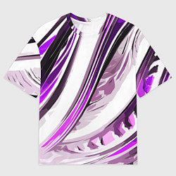 Мужская футболка оверсайз Волнистая бело-фиолетовая абстракция